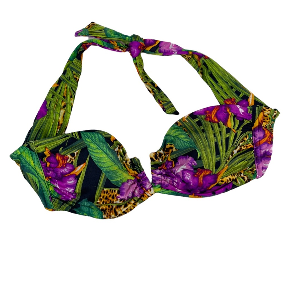 Victoria's Secret Hawaiian bikini top floral top leopard top gold hardware